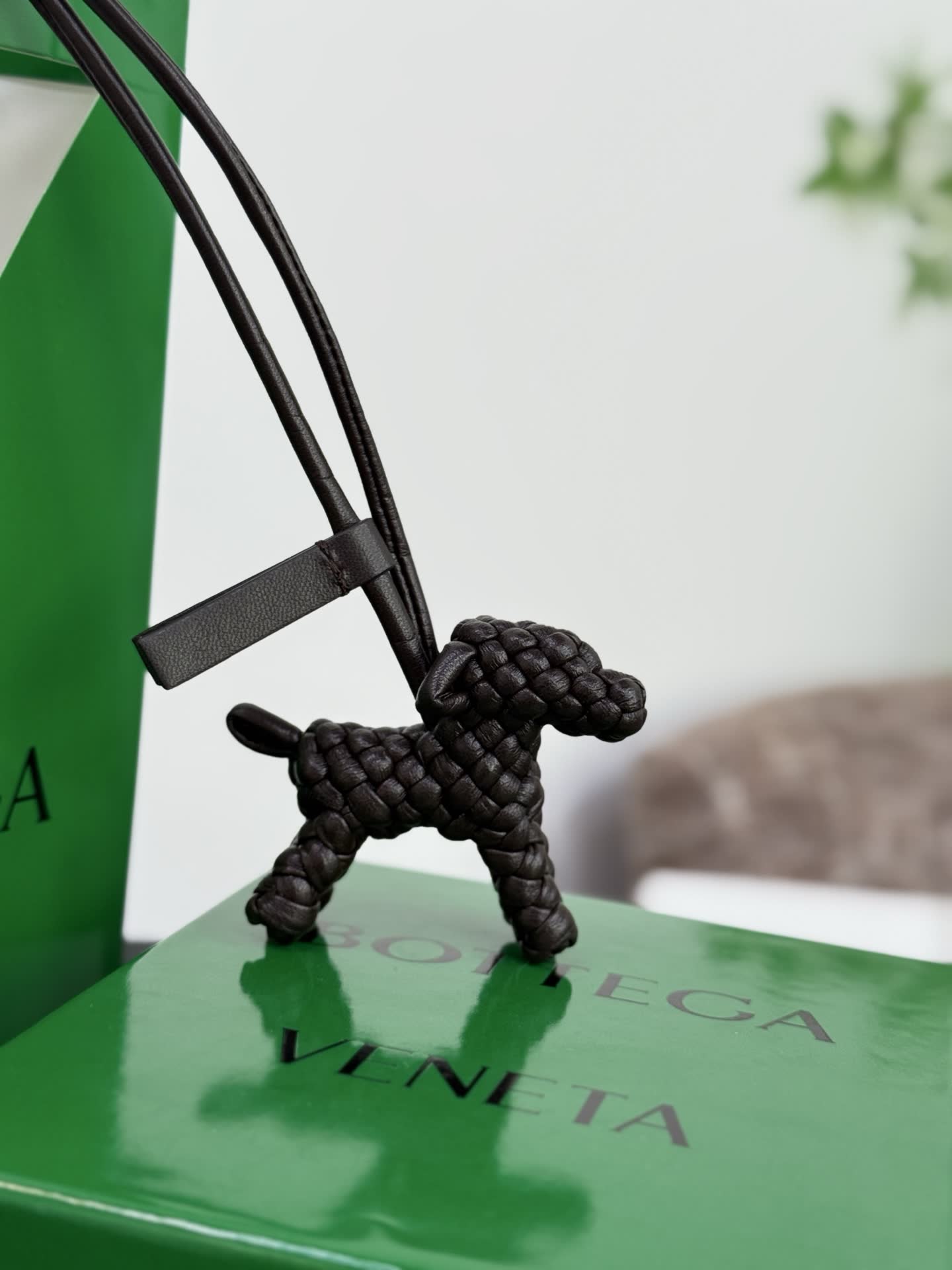 Bottega Veneta Black Leather Dog Charm